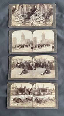 4 vintage  Stereo Optic Photos Of The Aftermath Of San Francisco Earthquake 1906