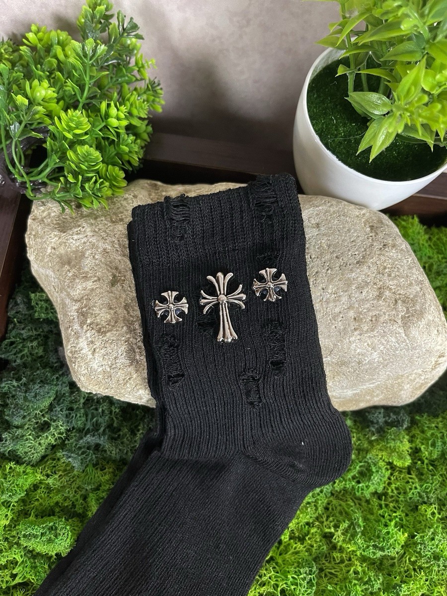 New Chrome Hearts Style Socks Black Iron Cross Size Medium Women's