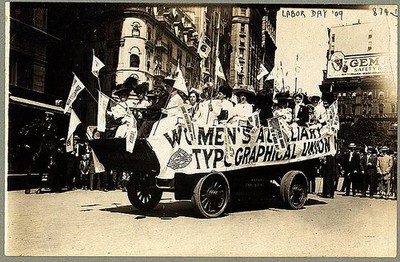 Labor Day parade,New York,NY,float,Women's Auxilliary Typographical Union,1909