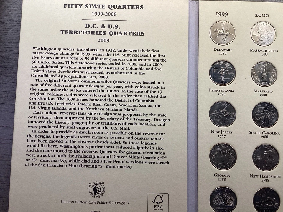 1999-2008 50 State Qtr & 2009 DC & US Territory Qtr Complete 56 Coin 0925 18rk - Image 4 of 4