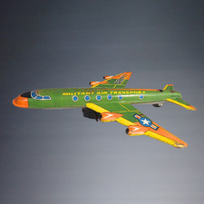 VINTAGE ARMY MILITARY AIR TRANSPORT TIN LITHO FRICTION MILITARY PLANE - JAPAN