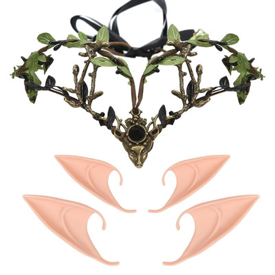 Elfen Kopfschmuck Mit 2 Paar Elfenohren, Waldfee Haarreif, Elfenkrone Schmuck, F