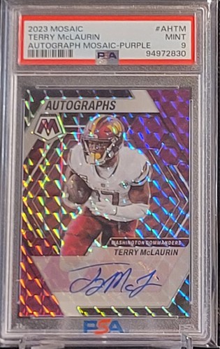 2023 Panini Mosaic Terry McLaurin PURPLE AUTOGRAPH /49 #AH-TM PSA 9 Commanders