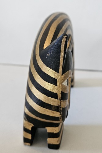 Carved Wood Cat Laurel Burch Style Hand Painted Cat Sculpture. Black & Gold. VTG - Picture 4 of 10