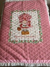 Vintage 1980 Strawberry Shortcake Quilt Blanket Pink Polka Dot 37x48