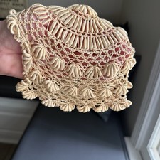 Antique Silk Ecru Baby Bonnet Cap Christening Crochet Victorian Edwardian