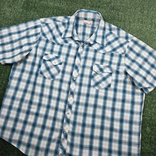 Wrangler Wrancher Mens Blue Plaid Pearl Snap Short Sleeve Western Shirt 2XL