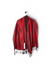 Jerusalem Cashmere Woven Pashmina Scarf Wrap Red Black Fringe Lightweight Boho