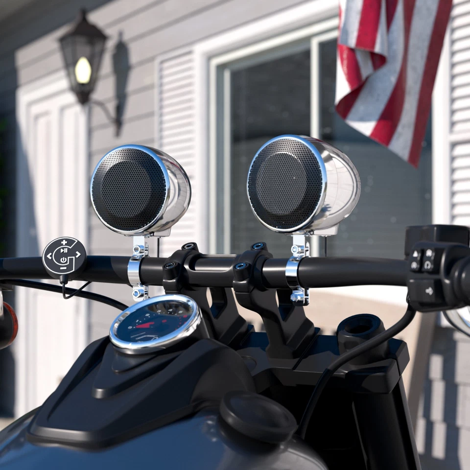 Bluetooth Amplifier Waterproof Motorcycle Stereo Speaker System MP3 FM Radio AUX - Image 3 of 4