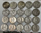 New ListingHalf  Silver Dollar Mix Lot 20 Coins 10 Liberty Walking And 10 Benjamin F. Lot#1