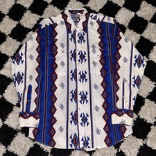 Vintage Wrangler Western Shirt Mens L Brushpopper Aztec 90s Pearl Snap Cowboy