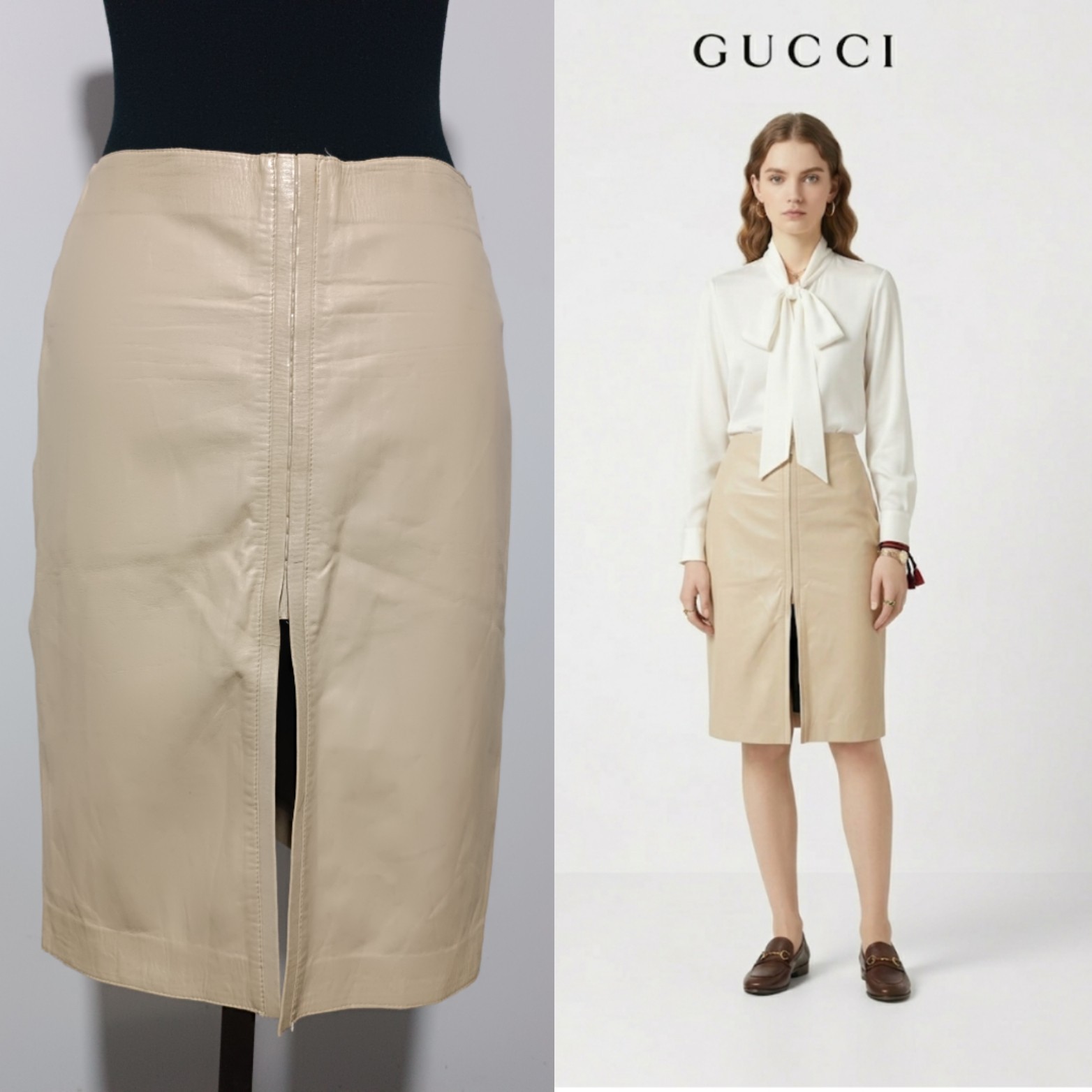 Gucci Beige Leather Midi Pencil Skirt /38/ XS Nappa Leather