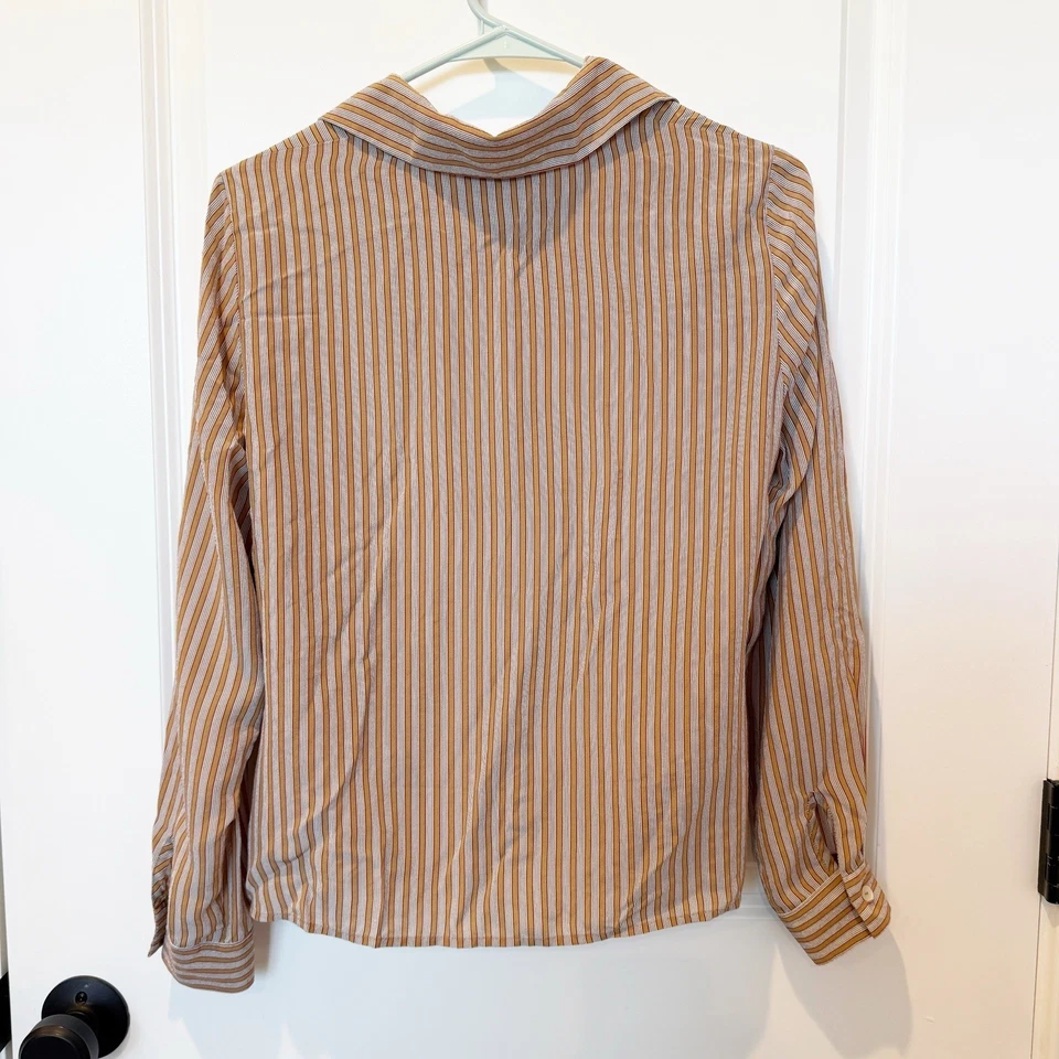 Vtg Jones Wear Womens Vertical Stripe Silk Button Up Top Size 10P Timeless Lux - Image 4 of 4