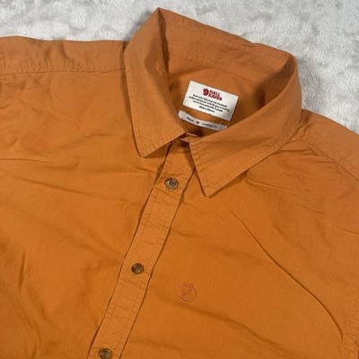 Fjallraven Ovik Lite Button Short Sleeve Comfort Fit Shirt Mens Size M Orange