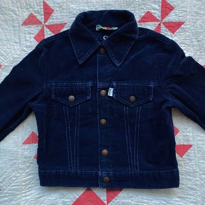  Vintage 70s Levis junior toddler kids big E corduroy trucker navy blue jacket