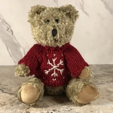 VINTAGE HUGFUN TEDDY BEAR IN RED HOLIDAY KNIT SWEATER PLUSH ANIMAL CIRCA 2000