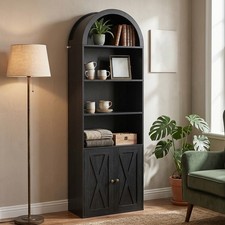 70" Tall Arched Bookcase with Doors 6 Tier Tall Vertical Storage Cabinet for Boo