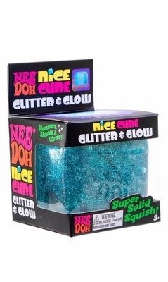 NeeDoh schöner Würfel Glitzer & leuchten blau Fidget Spielzeug super solide Quetsch NEU