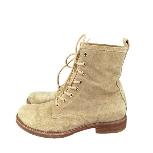 Frye Veronica Combat Boots Sand Suede Lace-up Women's 9.5 B 3472273 Tan Military