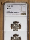 1944 Mercury Silver Dime 10c NGC MS 65 - FREE SHIPPING!