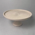 Vintage Light Pink Milk Glass Cake Stand Beaded Rim Sunburst Pattern Pedestal