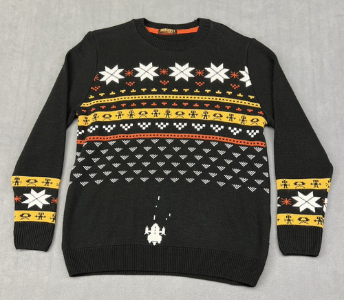 Space Invaders Retro Run & Fly Mens 2XL Novelty Sweater, Aliens Robots Starships