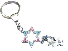 Key Chain Silver Plated Star Pink Blue Crystals Dangle Charms Free Shipping Gift