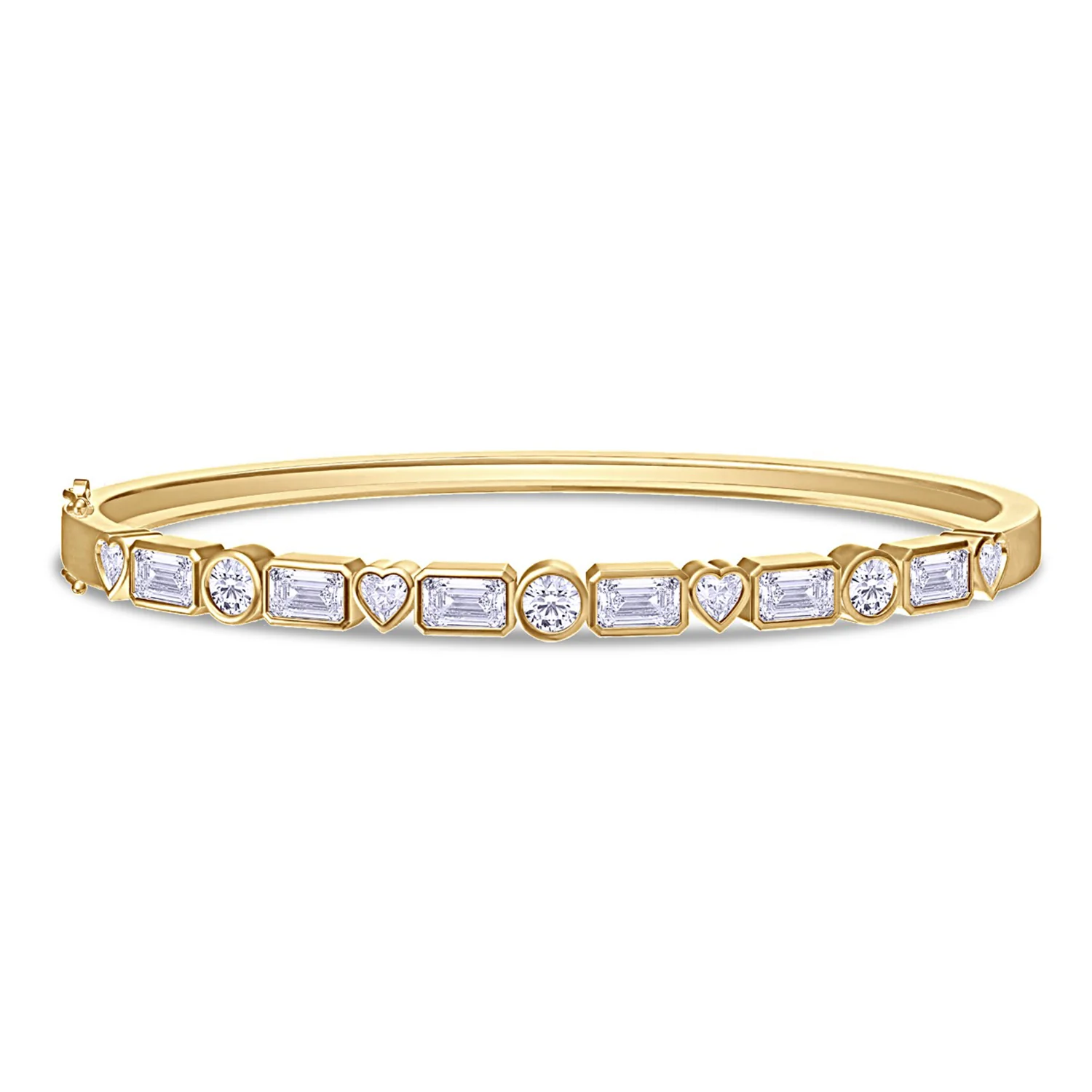 Bangle Bracelet In 14K Gold Emerald, Heart & Round Shape Lab Created Moissanite-image