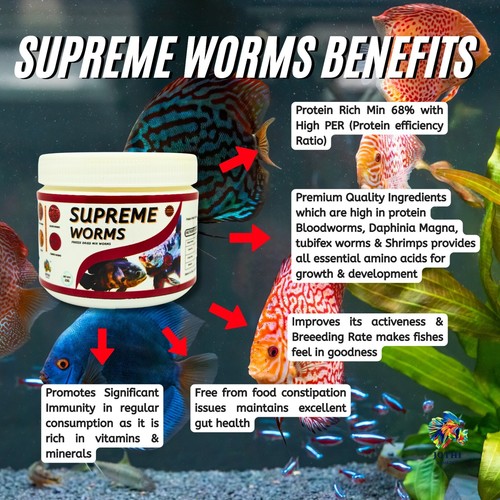 Mezcla de alimentos para peces Supreme Worms (25 g) gusanos liofilizados para peces de acuario - Imagen 4 de 5