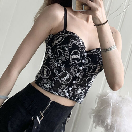 Lady Embroidery Tank Bustier Bra Bralette Corset Crop Tops Spaghetti Straps Sexy - Picture 10 of 14