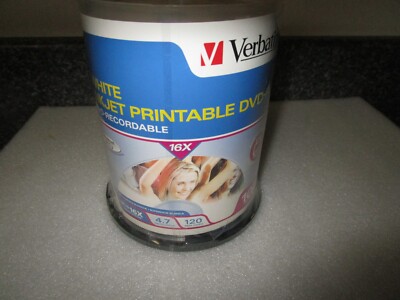 Verbatim DVD-R 100 Pack Discs 16x White Inkjet Printable Factory Sealed New