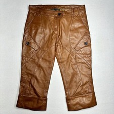 VTG Roberto Cavalli Leather Pants Capri XS Brown Capri Made In Italy