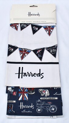 Harrods - TEA TOWEL DOUBLE PACK - Sights / Flags of London