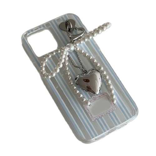 Bow Shaped Keychain with Silver Heart Imitation Pearl Keyring for Fashion Lovers - 第 9/10 張圖片