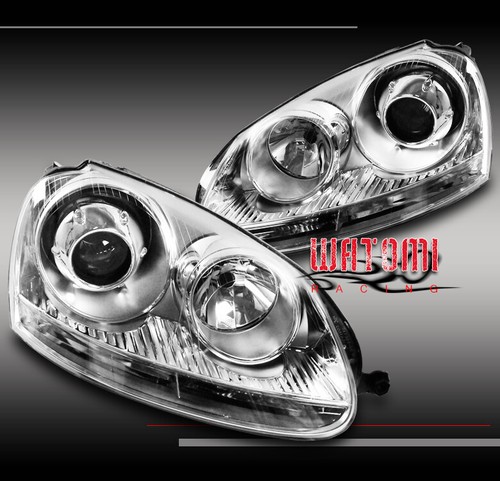 06-09 VW JETTA RABBIT GTI MK5 PROJECTOR HEADLIGHTS CHROME 07 08 LEFT ...