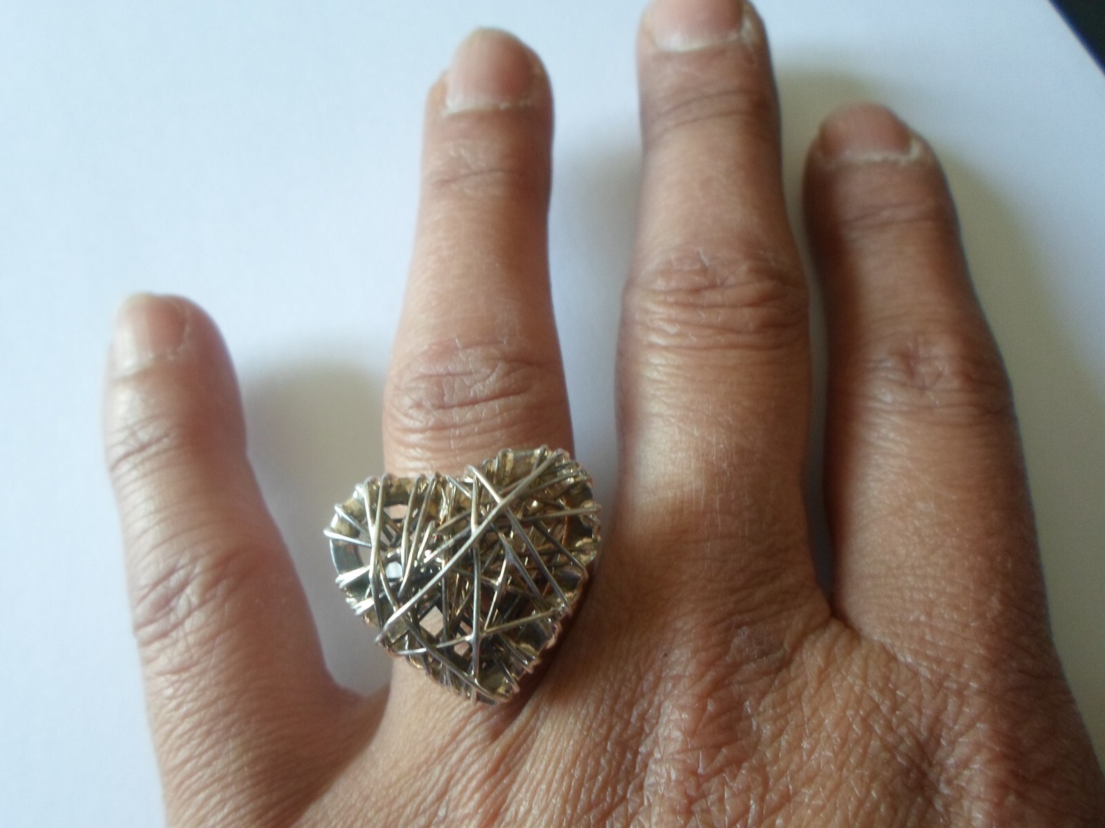 solid silver ring, openwork design heart, size 56 - image 3