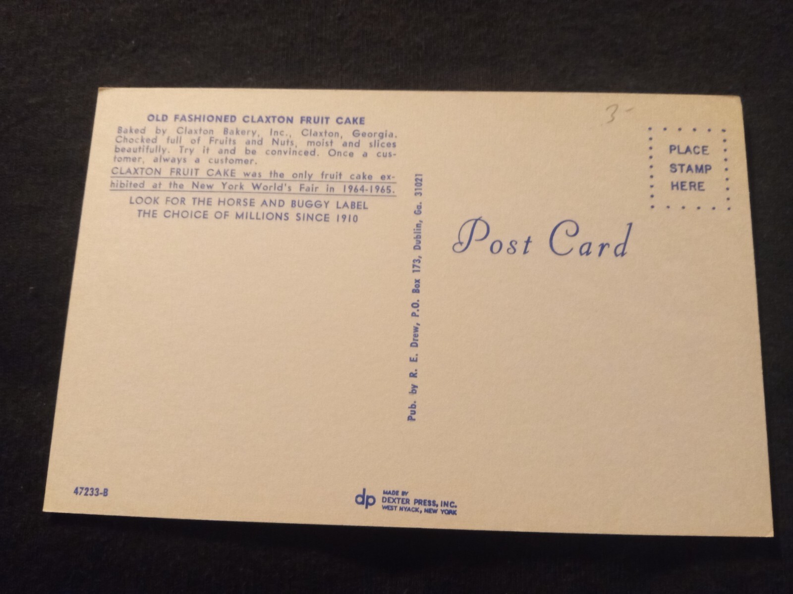 Old Fashioned Claxton Fruit Cake Claxton Bakery - Old Postcard