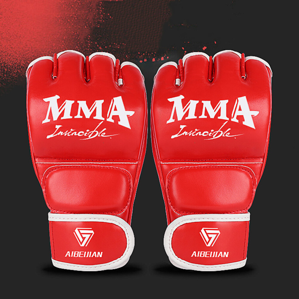 Half Finger Boxing Gloves Wearable PU Breathable Sports Equipment (Red