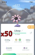 50x Lileep Pokemon Bundle !! Good Chance of Lucky and Good IVs !! Go