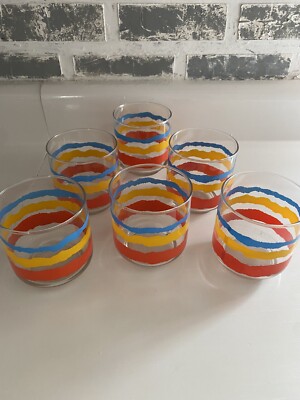 vintage Libby juice glasses low ball set of 6! beautiful stripe design 
