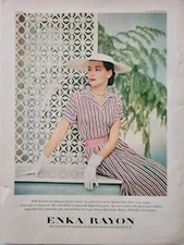 1951 womens Nelly Don Enka Rayon striped dress gloves hat vintage fashion ad