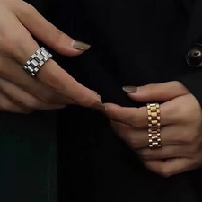 Correa de reloj de acero de titanio anillos para dedos para mujeres hombres cadena anillo grueso pareja regalo