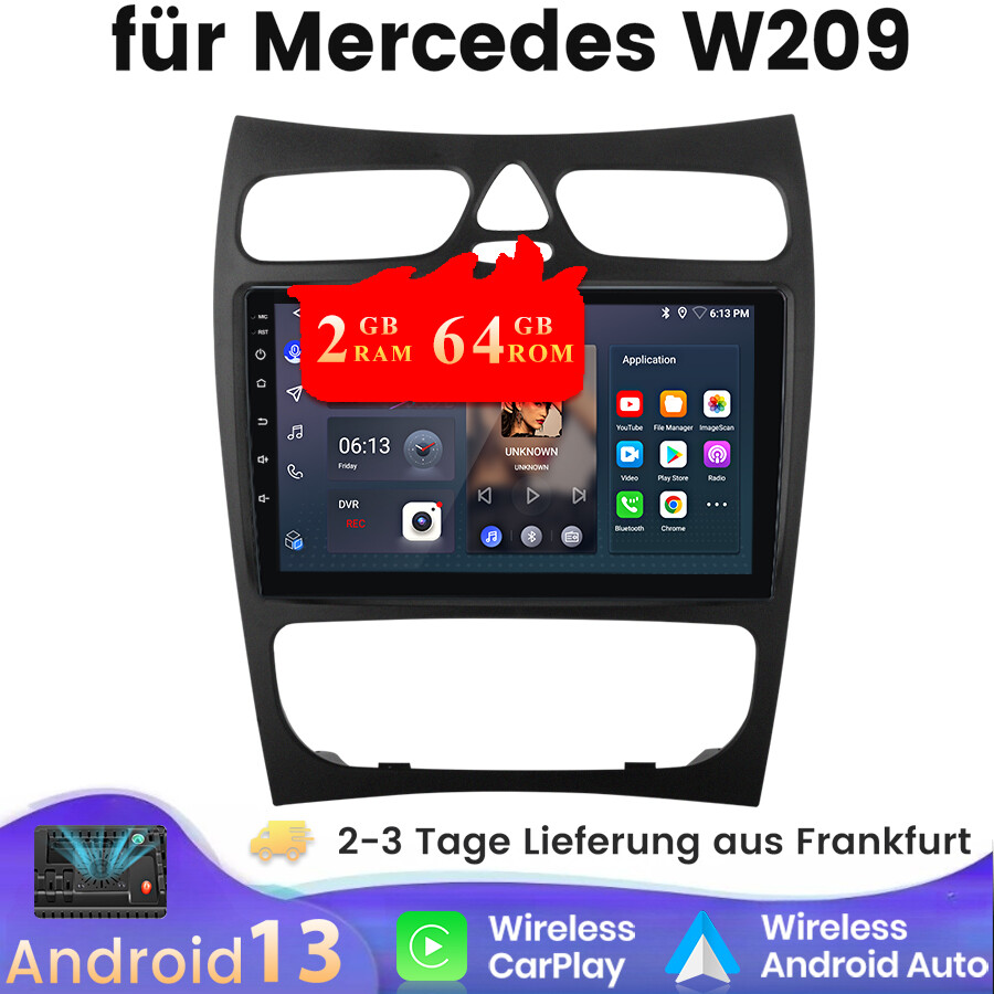 Radio de coche DAB+ 4+64GB Android 13 Carplay GPS WIFI RDS para Mercedes Benz CLK W209