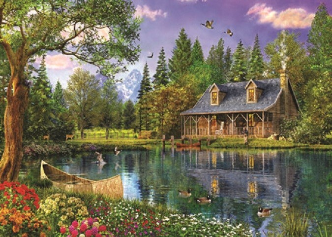Puzzle Cottage au Bord de l'Etang Trefl 4000 pour une soirée détente au coin du feu
