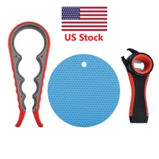 Easy Grip Lid Twist Off Can/Jar/Bottle Opener 4/5 in 1 Bonus Silicone Pot Holder