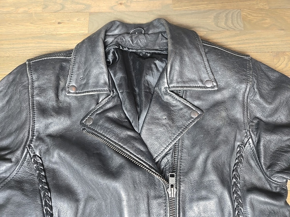VTG 80s Leather Jacket Sz L Basket Weave USA Biker Utility VTG 80s Leather Jacket Sz L Basket Weave USA Biker Utility