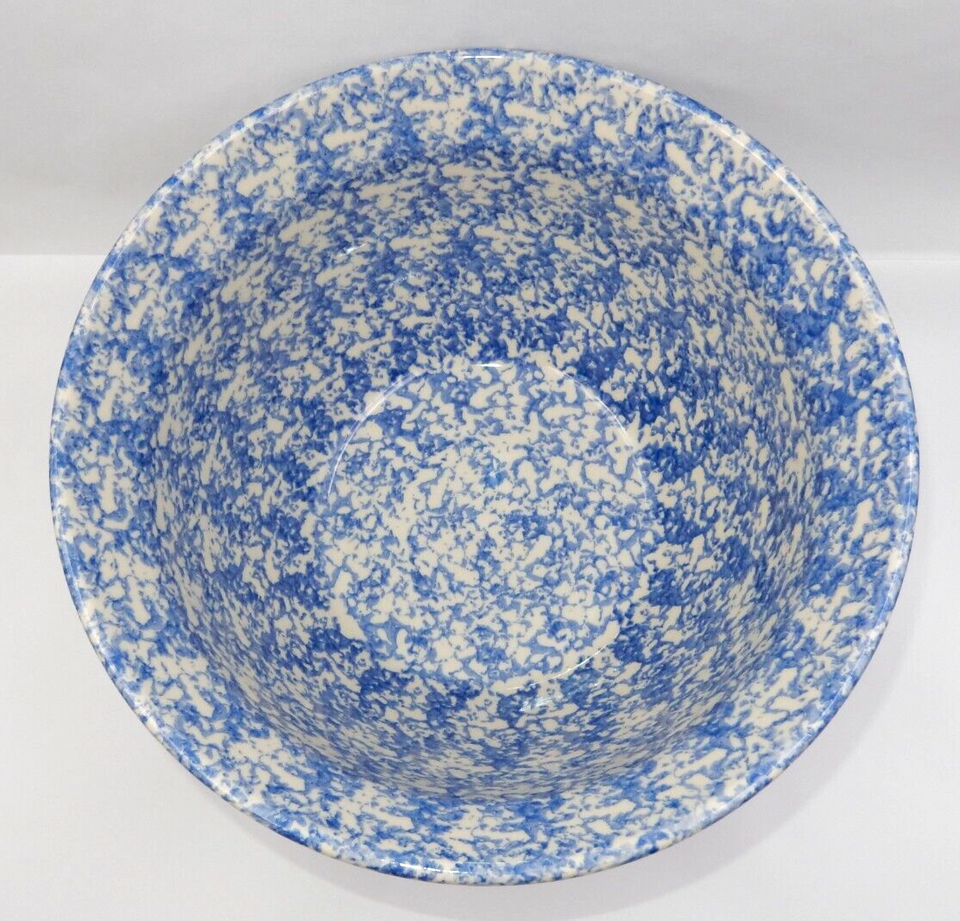 VINTAGE GERALD HENN BLUE SPONGEWARE 12" RIBBED MIXING/FRUIT BOWL