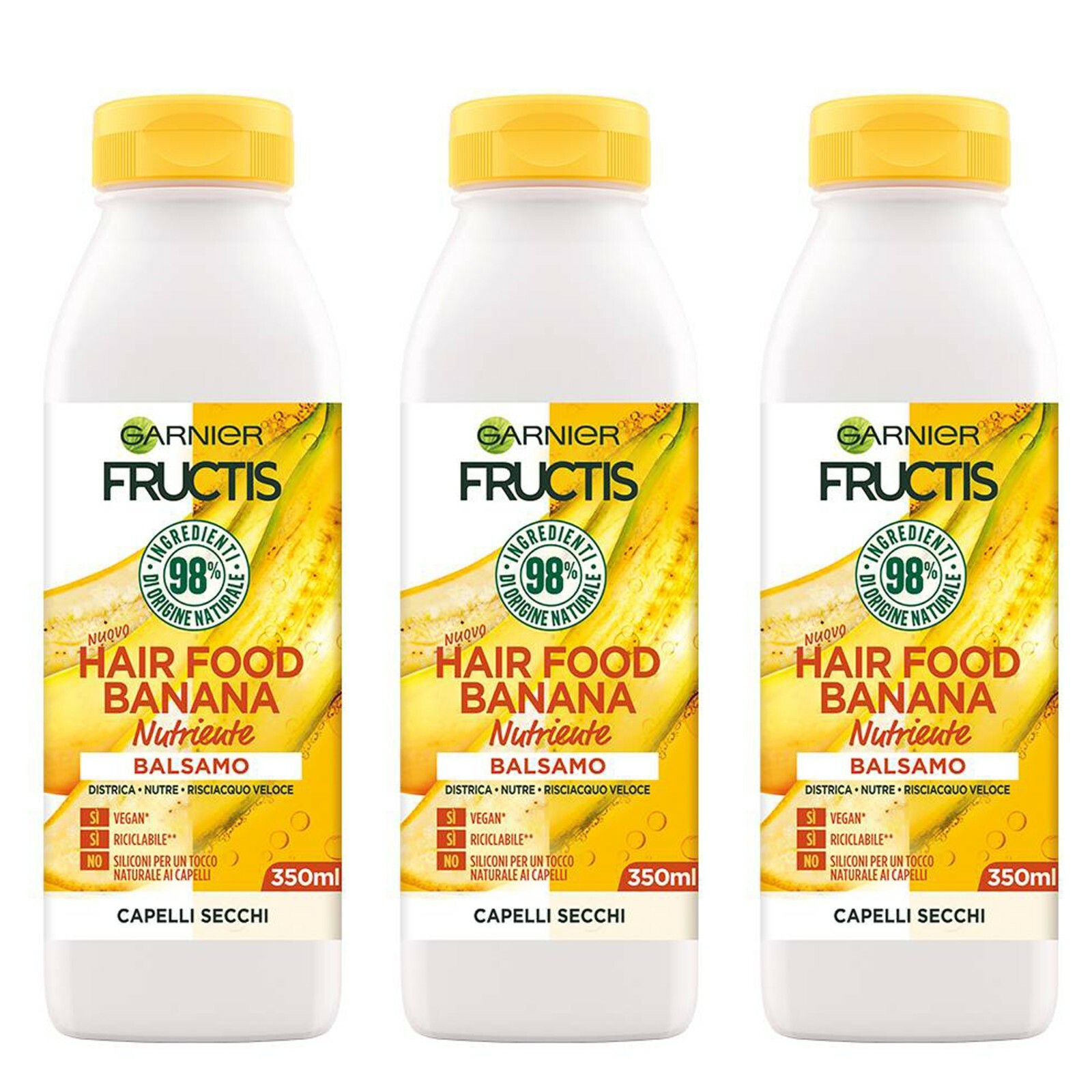 3 pz GARNIER FRUCTIS HAIR FOOD Banana BALSAMO Nutriente capelli secchi 350ml