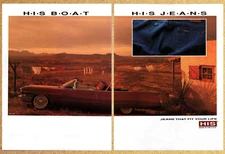 H.I.S. Jeans His CADILLAC DeVille 2 Page Vintage Print Poster Ephemera Art 1993