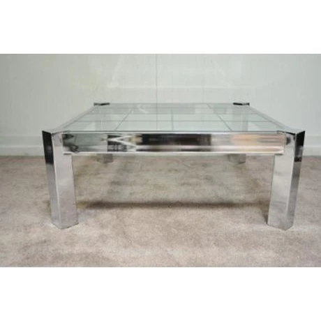 Square chrome and sale glass coffee table